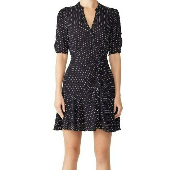 Free People - Pippa Short Sleeve Polka Dot Mini Dress in Black - Picture 1 of 6